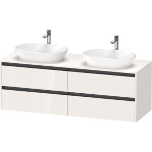 duravit ketho 2 wastafelonderbouwkast incl. consoleplaat met 4 laden voor dubbele waskommen 160x55x56.8cm met handgrepen antraciet hoogglans wit sw772308