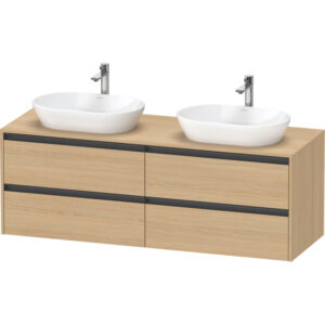 duravit ketho 2 wastafelonderbouwkast incl. consoleplaat met 4 laden voor dubbele waskommen 160x55x56.8cm met handgrepen antraciet natuur eiken mat sw772265