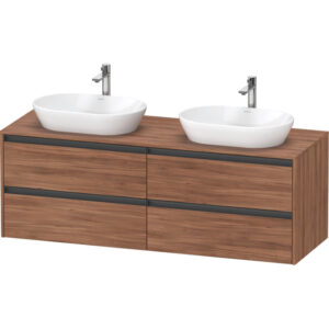 Duravit Ketho 2 wastafelonderbouwkast incl. consoleplaat met 4 laden voor dubbele waskommen 160x55x56.8cm met handgrepen antraciet noten mat K24899B79790000