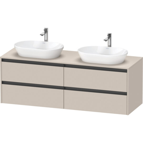 Duravit Ketho 2 wastafelonderbouwkast incl. consoleplaat met 4 laden voor dubbele waskommen 160x55x56.8cm met handgrepen antraciet taupe mat K24899B91910000