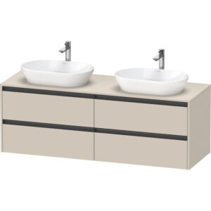 Duravit Ketho 2 wastafelonderbouwkast incl. consoleplaat met 4 laden voor dubbele waskommen 160x55x56.8cm met handgrepen antraciet taupe supermat K24899B83830000