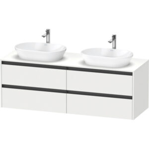 duravit ketho 2 wastafelonderbouwkast incl. consoleplaat met 4 laden voor dubbele waskommen 160x55x56.8cm met handgrepen antraciet wit mat sw772009