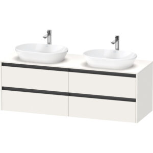 Duravit Ketho 2 wastafelonderbouwkast incl. consoleplaat met 4 laden voor dubbele waskommen 160x55x56.8cm met handgrepen antraciet wit supermat K24899B84840000