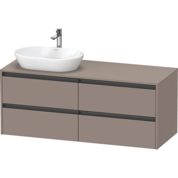 Duravit Ketho 2 wastafelonderbouwkast incl. consoleplaat met 4 laden voor waskom links 140x55x56.8cm met handgrepen antraciet basalt mat K24898L43430000