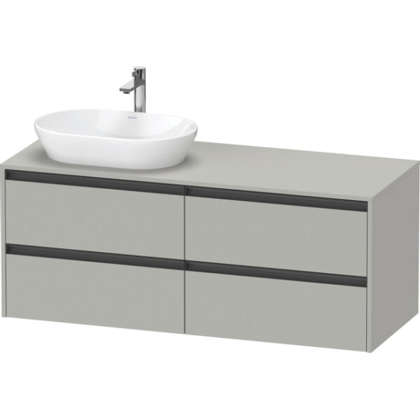 duravit ketho 2 wastafelonderbouwkast incl. consoleplaat met 4 laden voor waskom links 140x55x56.8cm met handgrepen antraciet betongrijs mat sw772050