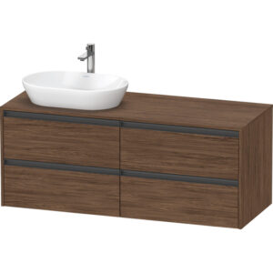 Duravit Ketho 2 wastafelonderbouwkast incl. consoleplaat met 4 laden voor waskom links 140x55x56.8cm met handgrepen antraciet donker noten mat K24898L21210000