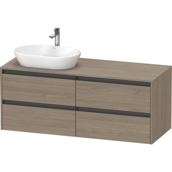 Duravit Ketho 2 wastafelonderbouwkast incl. consoleplaat met 4 laden voor waskom links 140x55x56.8cm met handgrepen antraciet eiken terra mat K24898L35350000