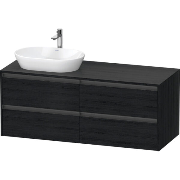 Duravit Ketho 2 wastafelonderbouwkast incl. consoleplaat met 4 laden voor waskom links 140x55x56.8cm met handgrepen antraciet eiken zwart mat K24898L16160000