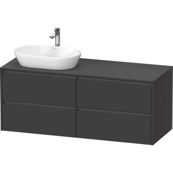 Duravit Ketho 2 wastafelonderbouwkast incl. consoleplaat met 4 laden voor waskom links 140x55x56.8cm met handgrepen antraciet grafiet supermat K24898L80800000