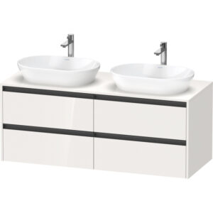 Duravit Ketho 2 wastafelonderbouwkast incl. consoleplaat met 4 laden voor waskom links 140x55x56.8cm met handgrepen antraciet hoogglans wit K24898L22220000