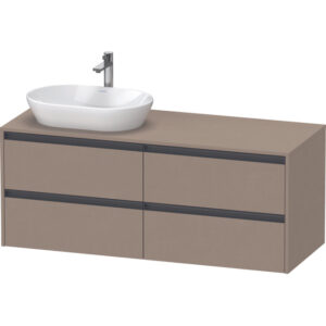 Duravit Ketho 2 wastafelonderbouwkast incl. consoleplaat met 4 laden voor waskom links 140x55x56.8cm met handgrepen antraciet Linnen mat K24898L75750000