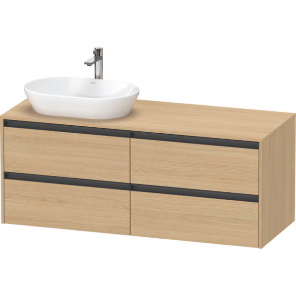 duravit ketho 2 wastafelonderbouwkast incl. consoleplaat met 4 laden voor waskom links 140x55x56.8cm met handgrepen antraciet natuur eiken mat sw771837