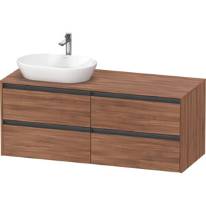 Duravit Ketho 2 wastafelonderbouwkast incl. consoleplaat met 4 laden voor waskom links 140x55x56.8cm met handgrepen antraciet noten mat K24898L79790000