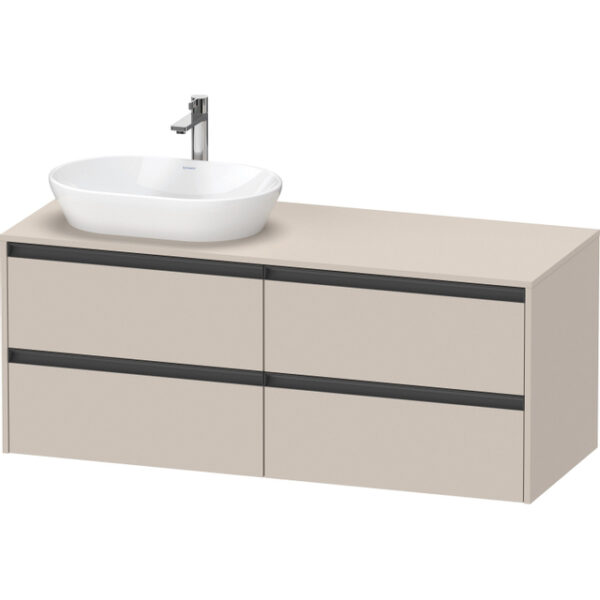 Duravit Ketho 2 wastafelonderbouwkast incl. consoleplaat met 4 laden voor waskom links 140x55x56.8cm met handgrepen antraciet taupe mat K24898L91910000