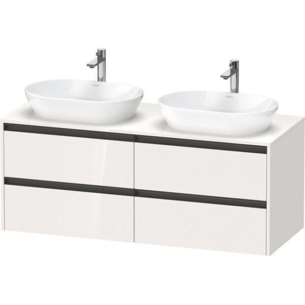 duravit ketho 2 wastafelonderbouwkast incl. consoleplaat met 4 laden voor waskom links 140x55x56.8cm met handgrepen antraciet taupe supermat sw772415