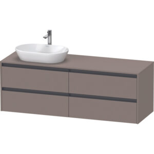 Duravit Ketho 2 wastafelonderbouwkast incl. consoleplaat met 4 laden voor waskom links 160x55x56.8cm met handgrepen antraciet basalt mat K24899L43430000