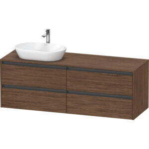 Duravit Ketho 2 wastafelonderbouwkast incl. consoleplaat met 4 laden voor waskom links 160x55x56.8cm met handgrepen antraciet donker noten mat K24899L21210000