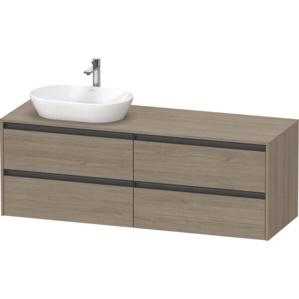 duravit ketho 2 wastafelonderbouwkast incl. consoleplaat met 4 laden voor waskom links 160x55x56.8cm met handgrepen antraciet eiken terra mat sw773025