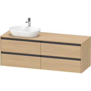 duravit ketho 2 wastafelonderbouwkast incl. consoleplaat met 4 laden voor waskom links 160x55x56.8cm met handgrepen antraciet natuur eiken mat sw772757