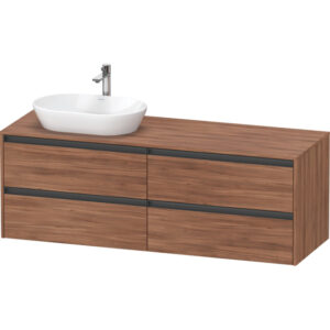 duravit ketho 2 wastafelonderbouwkast incl. consoleplaat met 4 laden voor waskom links 160x55x56.8cm met handgrepen antraciet noten mat sw771929