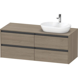 Duravit Ketho 2 wastafelonderbouwkast incl. consoleplaat met 4 laden voor waskom rechts 140x55x56.8cm met handgrepen antraciet eiken terra mat K24898R35350000