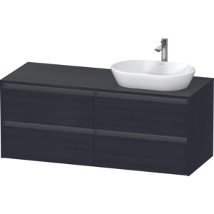 Duravit Ketho 2 wastafelonderbouwkast incl. consoleplaat met 4 laden voor waskom rechts 140x55x56.8cm met handgrepen antraciet eiken zwart mat K24898R16160000