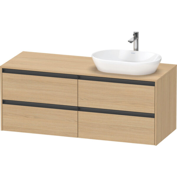 duravit ketho 2 wastafelonderbouwkast incl. consoleplaat met 4 laden voor waskom rechts 140x55x56.8cm met handgrepen antraciet natuur eiken mat sw772794