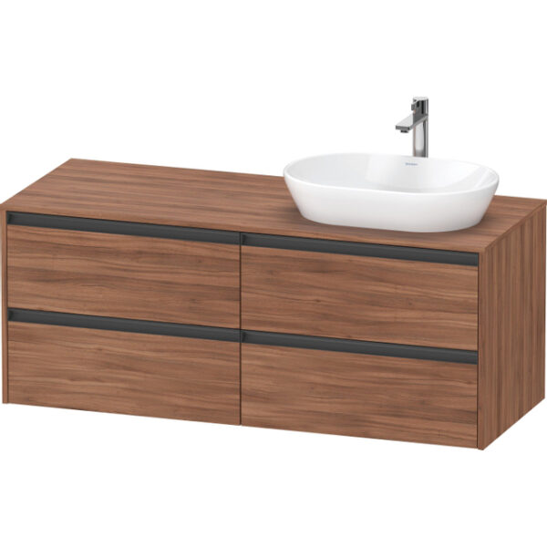 Duravit Ketho 2 wastafelonderbouwkast incl. consoleplaat met 4 laden voor waskom rechts 140x55x56.8cm met handgrepen antraciet noten mat K24898R79790000