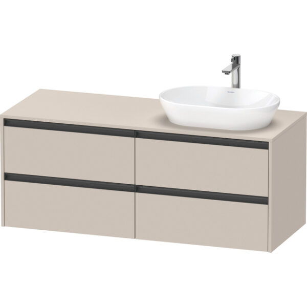 Duravit Ketho 2 wastafelonderbouwkast incl. consoleplaat met 4 laden voor waskom rechts 140x55x56.8cm met handgrepen antraciet taupe mat K24898R91910000