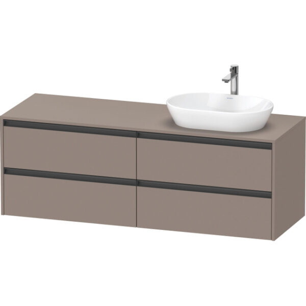 Duravit Ketho 2 wastafelonderbouwkast incl. consoleplaat met 4 laden voor waskom rechts 160x55x56.8cm met handgrepen antraciet basalt mat K24899R43430000