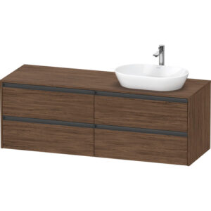 duravit ketho 2 wastafelonderbouwkast incl. consoleplaat met 4 laden voor waskom rechts 160x55x56.8cm met handgrepen antraciet donker noten mat sw771875