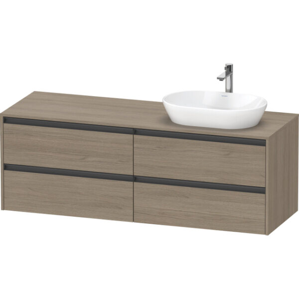 duravit ketho 2 wastafelonderbouwkast incl. consoleplaat met 4 laden voor waskom rechts 160x55x56.8cm met handgrepen antraciet eiken terra mat sw772376