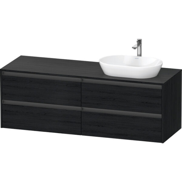 duravit ketho 2 wastafelonderbouwkast incl. consoleplaat met 4 laden voor waskom rechts 160x55x56.8cm met handgrepen antraciet eiken zwart mat sw771801