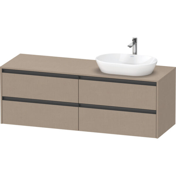 duravit ketho 2 wastafelonderbouwkast incl. consoleplaat met 4 laden voor waskom rechts 160x55x56.8cm met handgrepen antraciet linnen mat sw773051