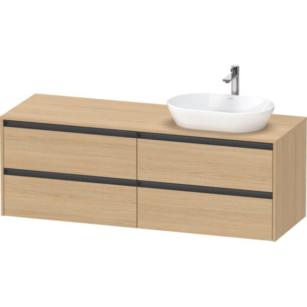 Duravit Ketho 2 wastafelonderbouwkast incl. consoleplaat met 4 laden voor waskom rechts 160x55x56.8cm met handgrepen antraciet natuur eiken mat K24899R30300000