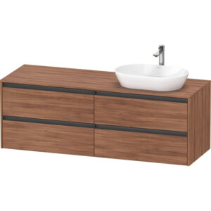 duravit ketho 2 wastafelonderbouwkast incl. consoleplaat met 4 laden voor waskom rechts 160x55x56.8cm met handgrepen antraciet noten mat sw773104