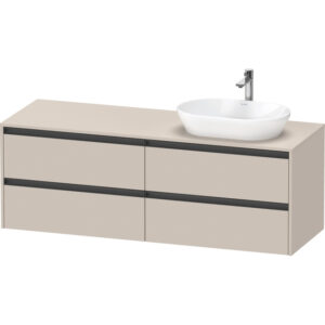 Duravit Ketho 2 wastafelonderbouwkast incl. consoleplaat met 4 laden voor waskom rechts 160x55x56.8cm met handgrepen antraciet taupe mat K24899R91910000