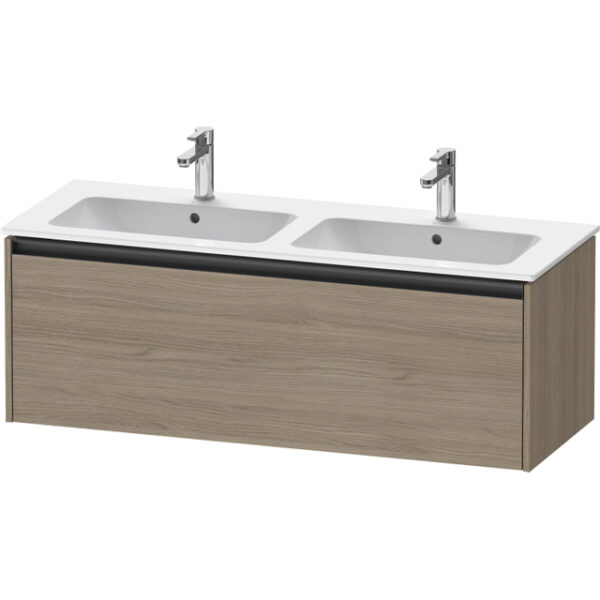 Duravit Ketho 2 wastafelonderbouwkast met 1 lade voor dubbele wastafel 128x48x44cm met greep antraciet eiken terra mat K25066035350000