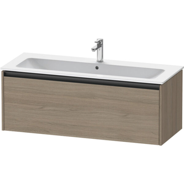 Duravit Ketho 2 wastafelonderbouwkast met 1 lade voor enkele wastafel 121x48x44cm met greep antraciet eiken terra mat K25065035350000