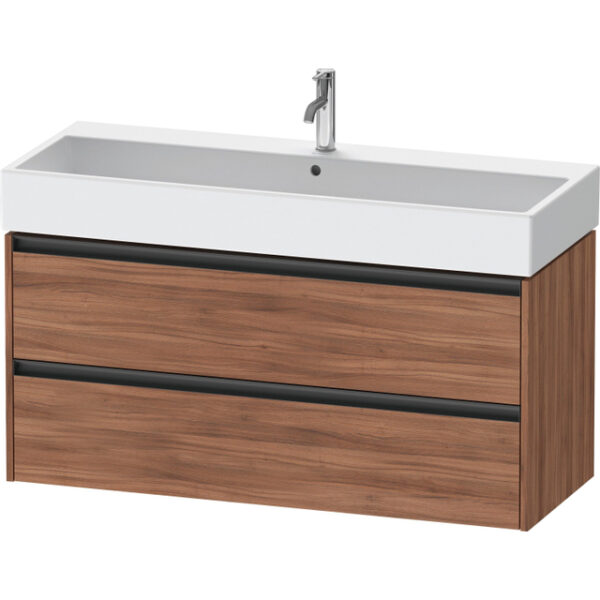 Duravit Ketho 2 wastafelonderbouwkast met 2 lade voor enkele wastafel 118.4x46x54.9cm met grepen antraciet noten mat K25279079790000