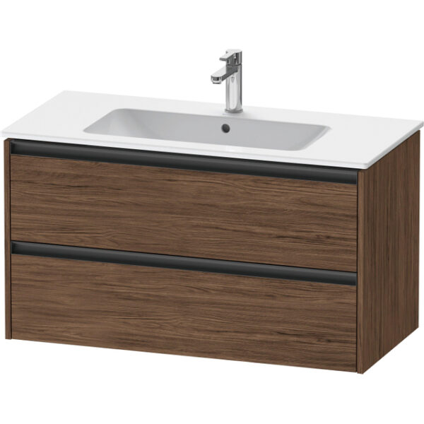 Duravit Ketho 2 wastafelonderbouwkast met 2 laden 101x48x55cm met grepen antraciet donker noten mat K25264021210000