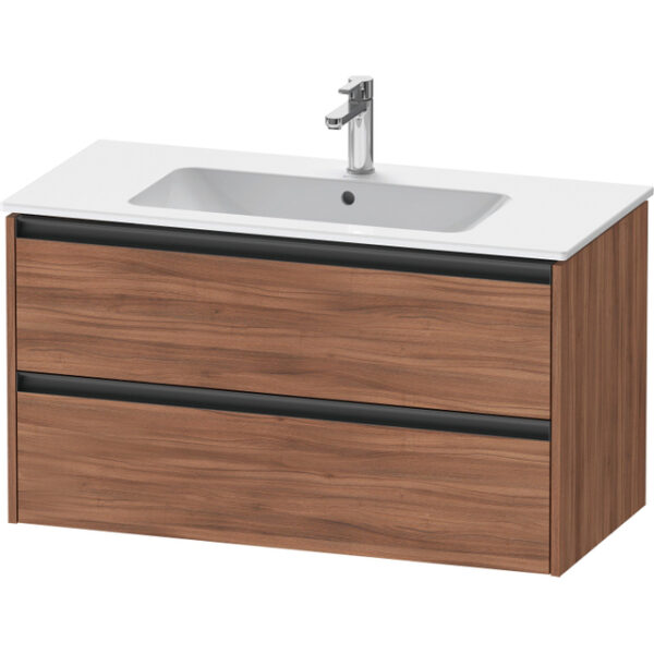 Duravit Ketho 2 wastafelonderbouwkast met 2 laden 101x48x55cm met grepen antraciet noten mat K25264079790000