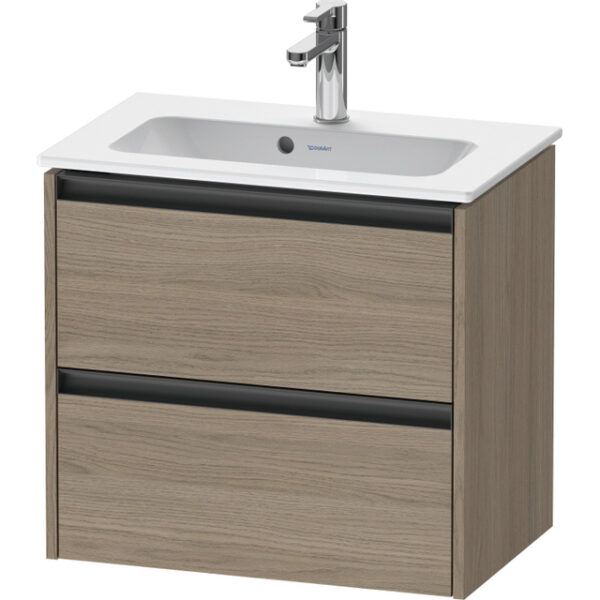 Duravit Ketho 2 wastafelonderbouwkast met 2 laden 61x39x54.9cm met grepen antraciet eiken terra mat K25255035350000