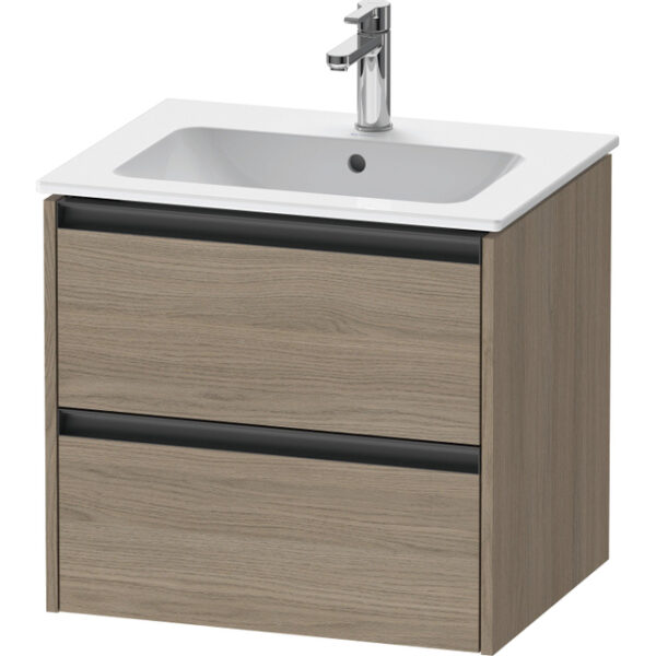 Duravit Ketho 2 wastafelonderbouwkast met 2 laden 61x48x55cm met grepen antraciet eiken terra mat K25262035350000