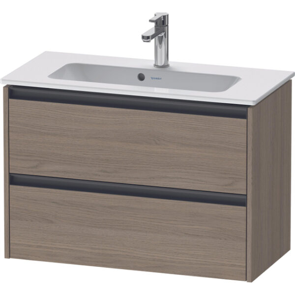 Duravit Ketho 2 wastafelonderbouwkast met 2 laden 81x39x54.9cm met grepen antraciet eiken terra mat K25256035350000