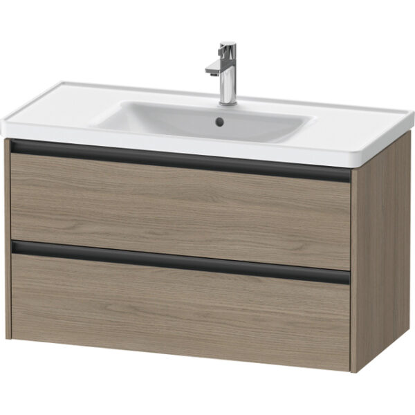 Duravit Ketho 2 wastafelonderbouwkast met 2 laden 98.4x45.5x54.9cm met grepen antraciet eiken terra mat K25284035350000