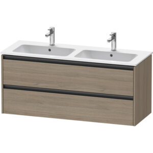 Duravit Ketho 2 wastafelonderbouwkast met 2 laden voor dubbele wastafel 128x48x55cm met grepen antraciet eiken terra mat K25266035350000