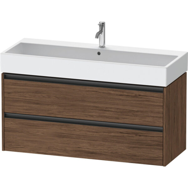 duravit ketho 2 wastafelonderbouwkast met 2 laden voor enkele wastafel 118.4x46x54.9cm met grepen antraciet donker noten mat sw772746