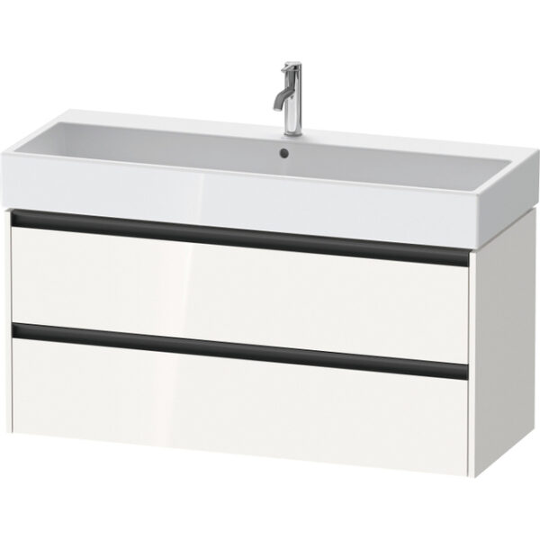 Duravit Ketho 2 wastafelonderbouwkast met 2 laden voor enkele wastafel 118.4x46x54.9cm met grepen antraciet hoogglans wit K25279022220000