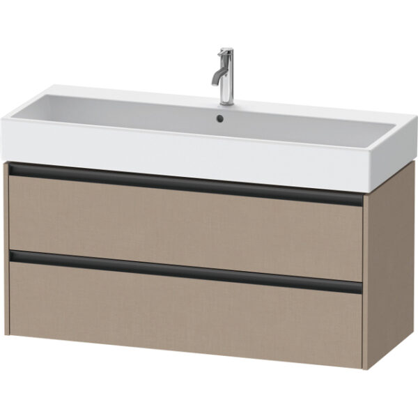 duravit ketho 2 wastafelonderbouwkast met 2 laden voor enkele wastafel 118.4x46x54.9cm met grepen antraciet linnen mat sw771842